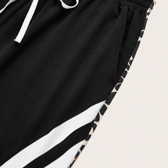 Black Casual Women's Striped Drawstring Pocket Pants - Picture 5 of 6